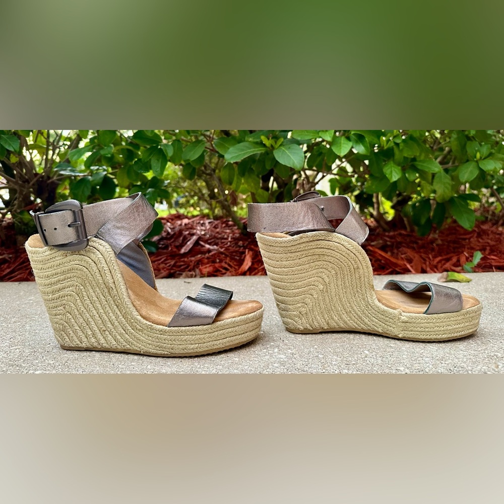 Vintage Michael Kors Metallic Leather Espadrille Wedge Sandals Size 10